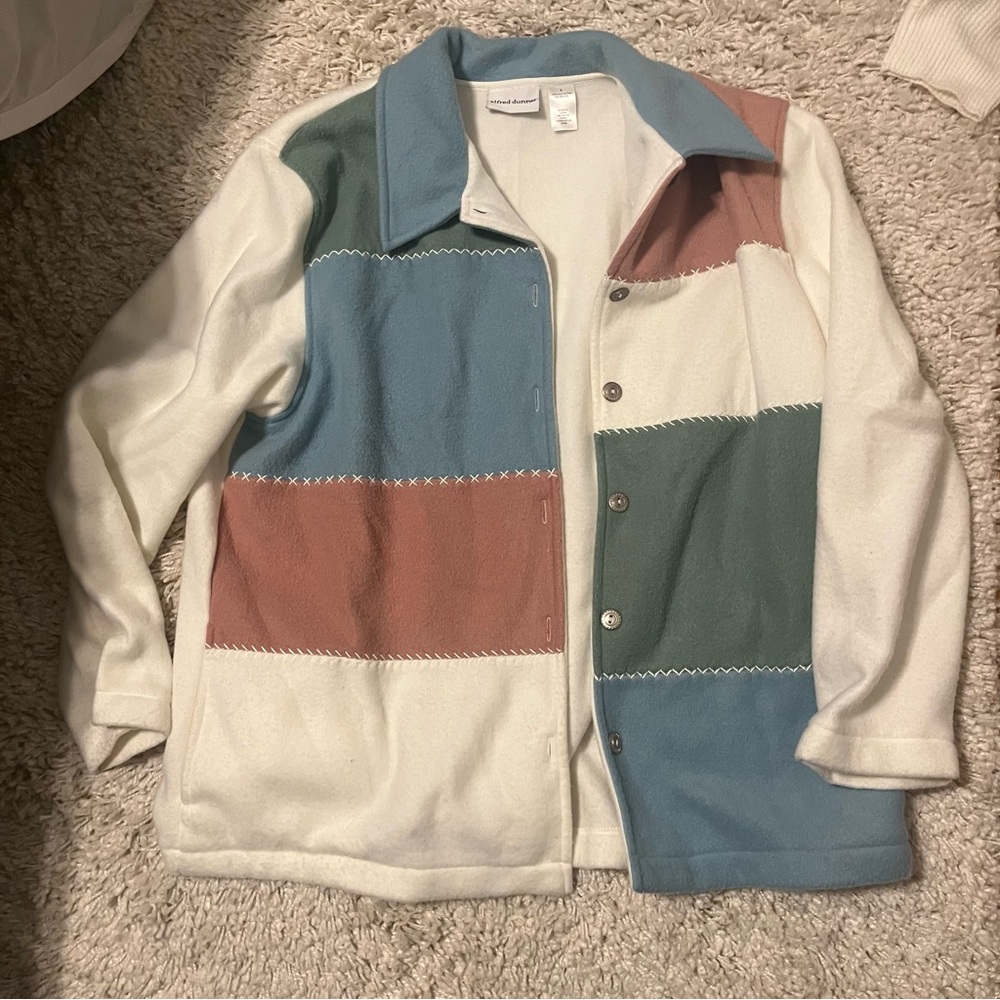 Colorblock Jacket with Blue, Green, and Brown Panels